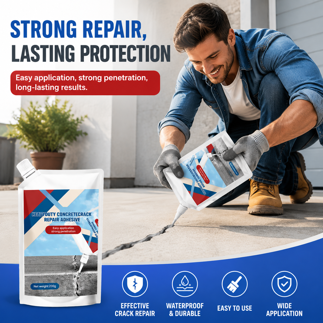 Heavy Duty Concrete Crack Repair Adhesive - Pack of 2